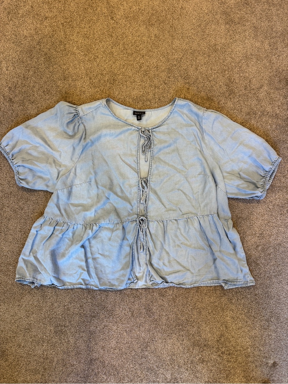 Torrid Light Blue Denim Tie-Front Peplum Top